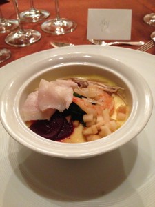 8 treasure chawanmushi with picked acadian red snapper with apple and charred garlic chives