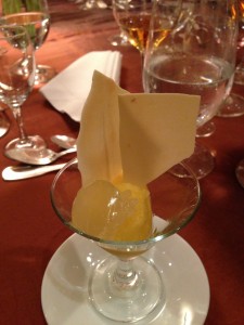 tangerine sorbet with crushed fortune cookie