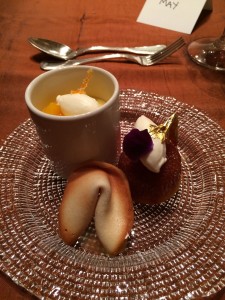 tangerine cake, banana custard & fortune cookie