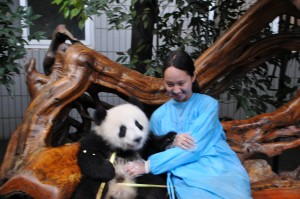 Jade with a baby panda