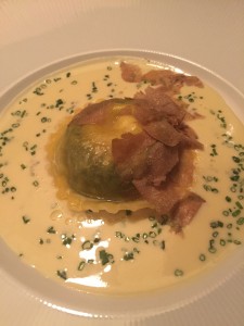 spinach raviolo (with truffles!)